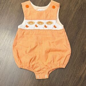 Smocked Orange Football Gingham Baby Romper
